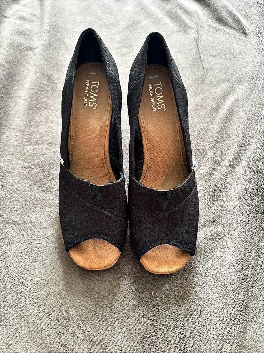 TOMS Makenna Wedge Black Open-Toe Wedge Heels US 9